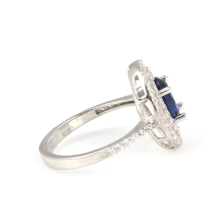 925 Sterling Silver Oval Sapphire Zircon Double Halo Ring
