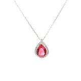 925 Sterling Silver Teardrop Ruby Zircon Halo Necklace
