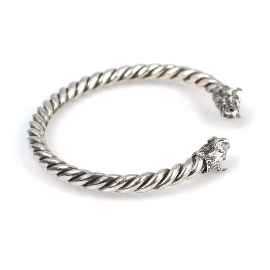 925 Sterling Silver Men's Bracelet - Bull Head Twisted Design