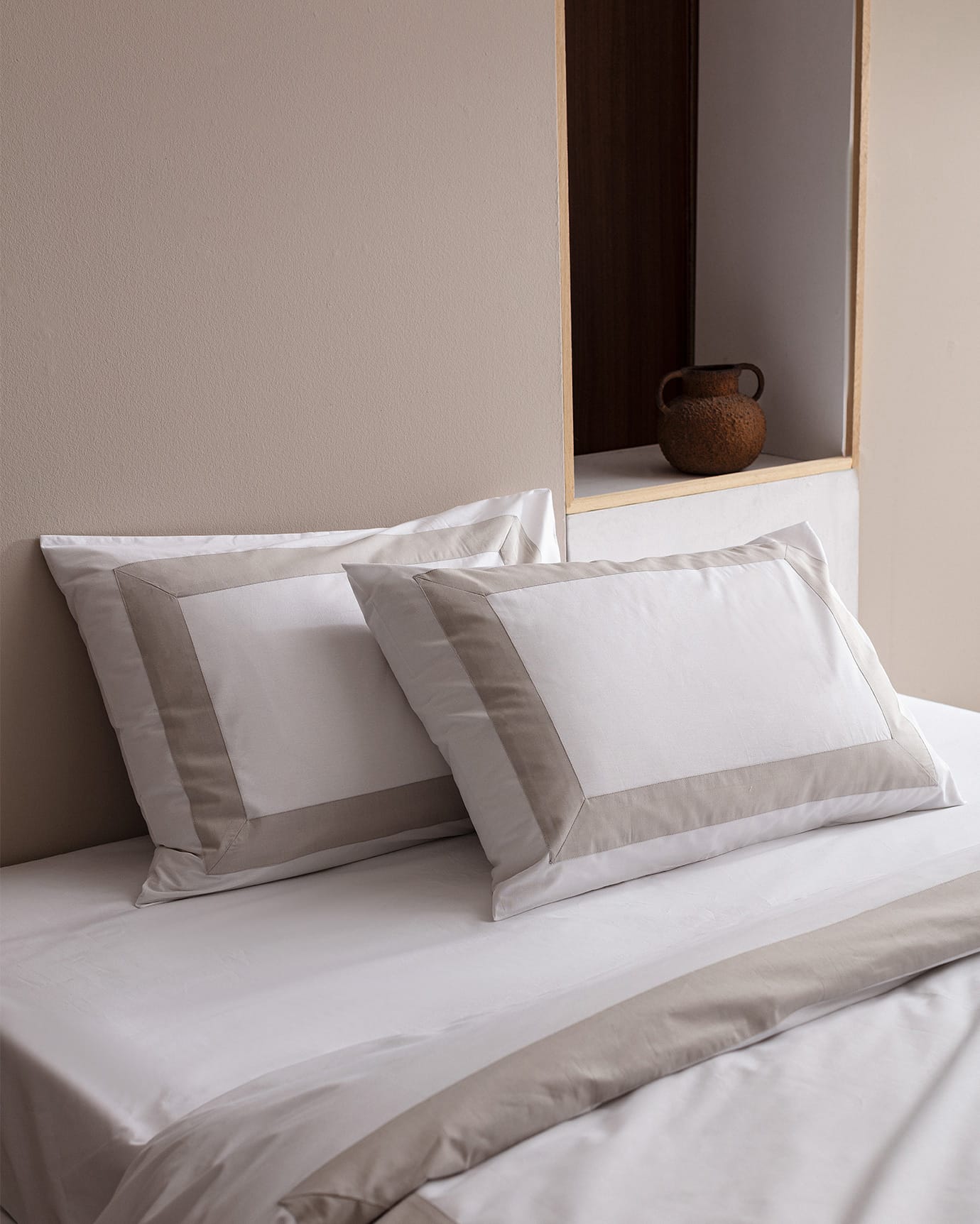 100% Cotton Queen Size Duvet Cover Set - Soft White & Stone Bedding