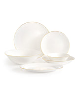 New Bone Porcelain 6-Person Dinner Set - White & Gold Trim