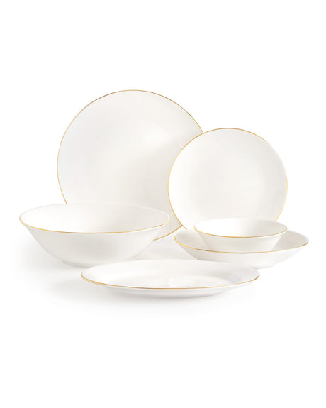New Bone Porcelain 6-Person Dinner Set - White & Gold Trim