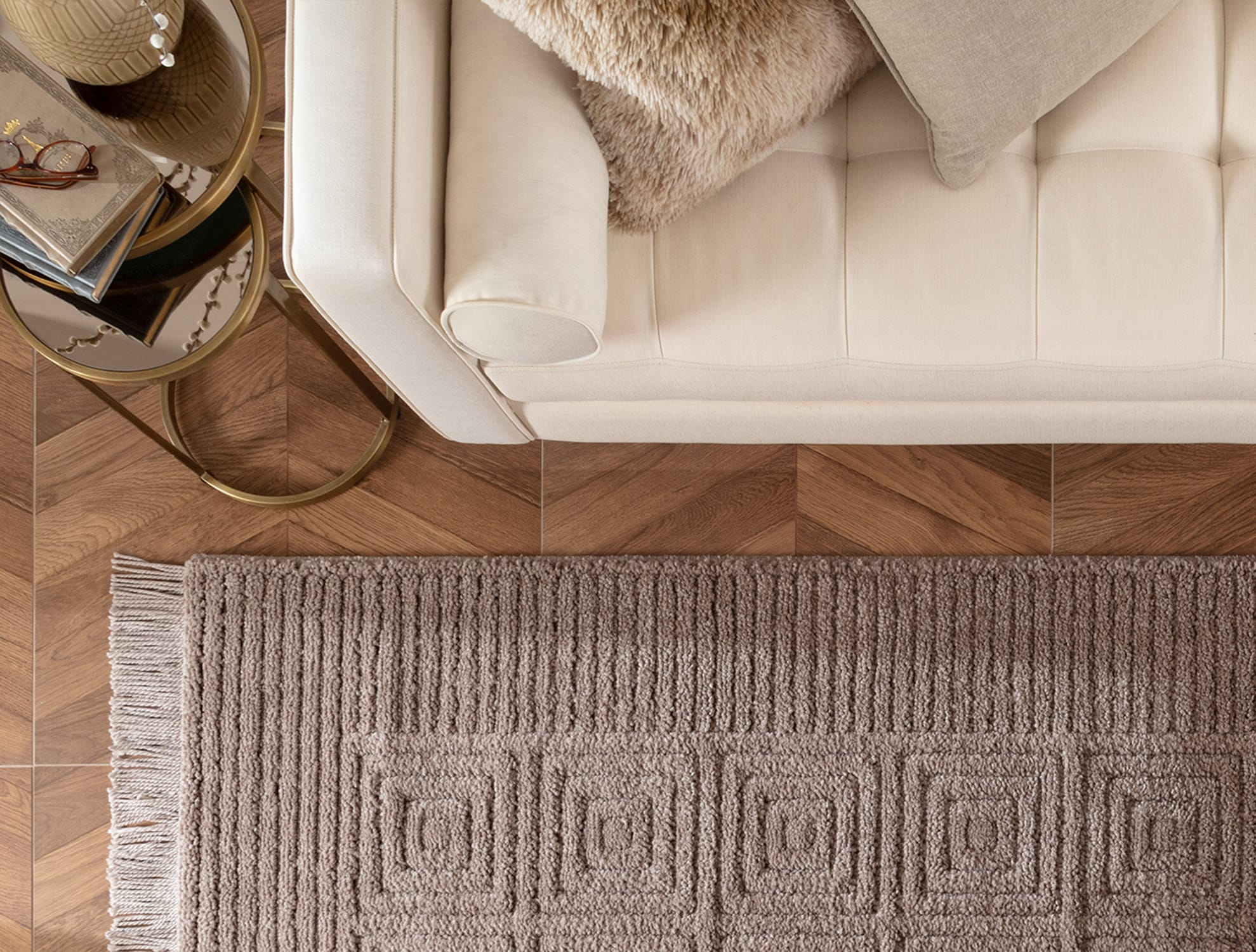 Laura Fringed Area Rug - Soft Mink Floor Carpet
