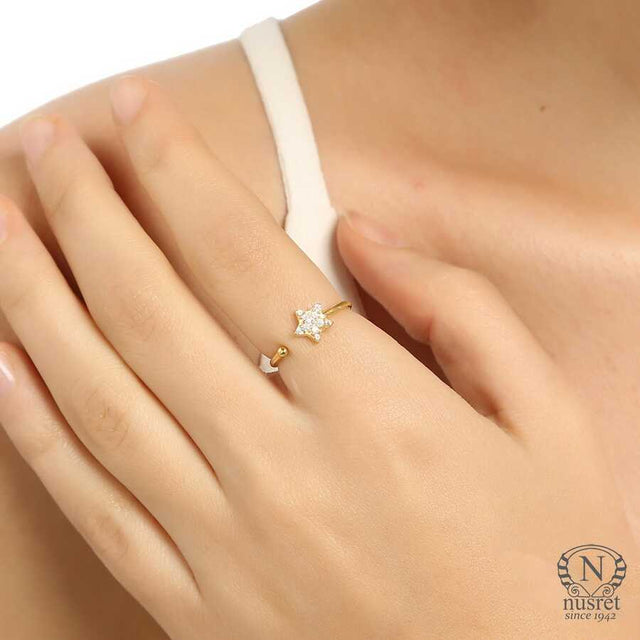 Premium 925 Sterling Silver Tiny Star Stone Ring Yellow