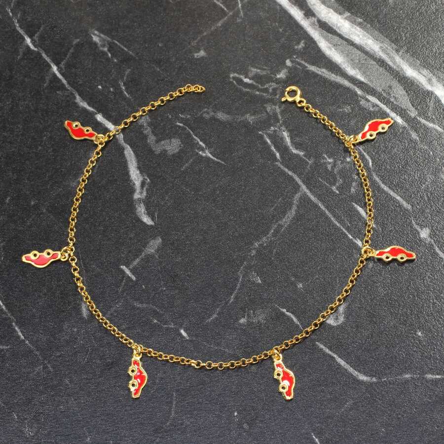 Prémiová sada kotníkových náramků z 925 sterlingového stříbra s červeným smaltem a motivem auta