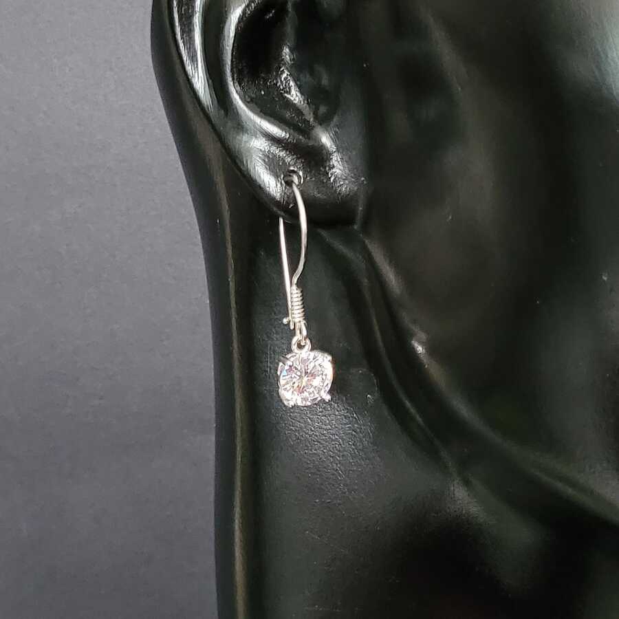 925 Sterling Silver Round Zircon Dangle Earrings - Timeless Sparkle
