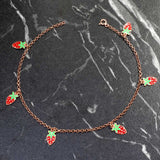 925 Sterling Silver Enamel Strawberry Charm Anklet - Summer Style