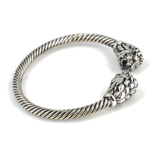 925 Sterling Silver Lion Head Twisted Men's Bracelet