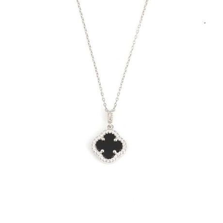 Premium 925 Sterling Silver Clover Onyx Zircon Necklace