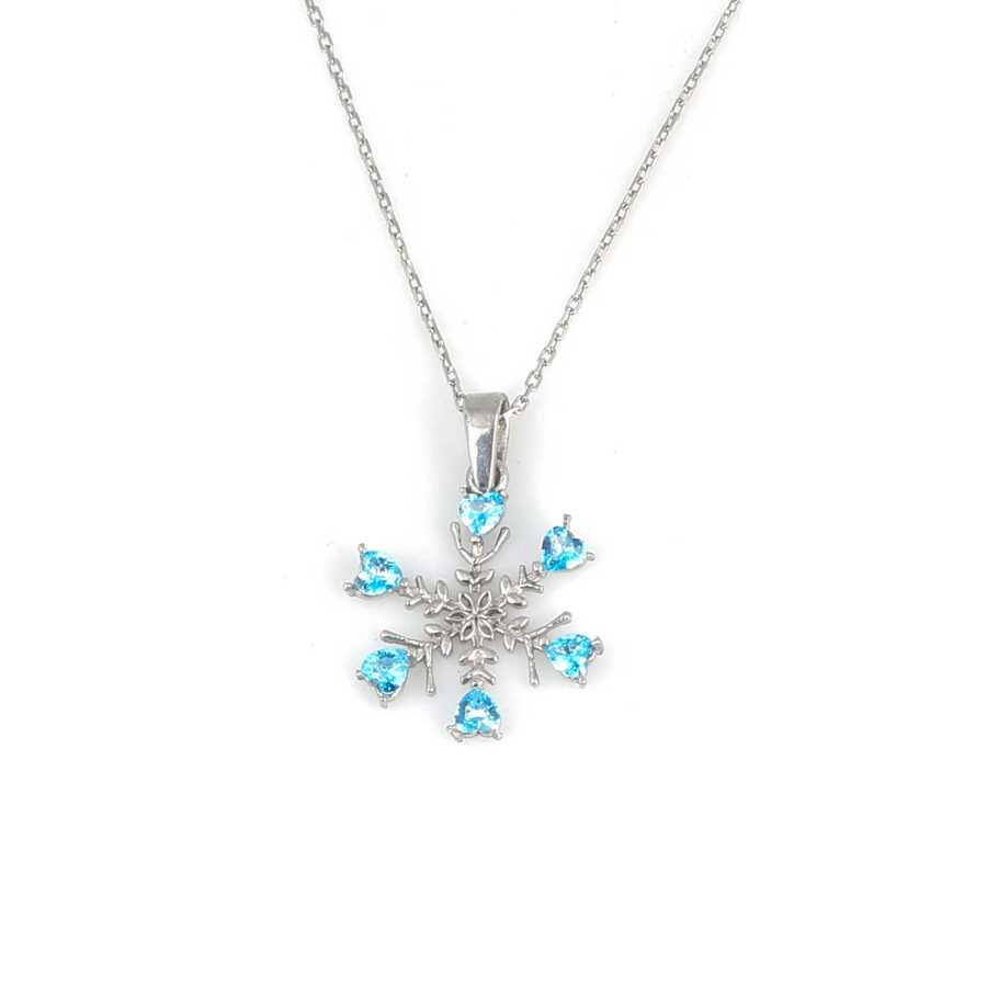 Sterling Silver Aquamarine Zircon Snowflake Heart Necklace