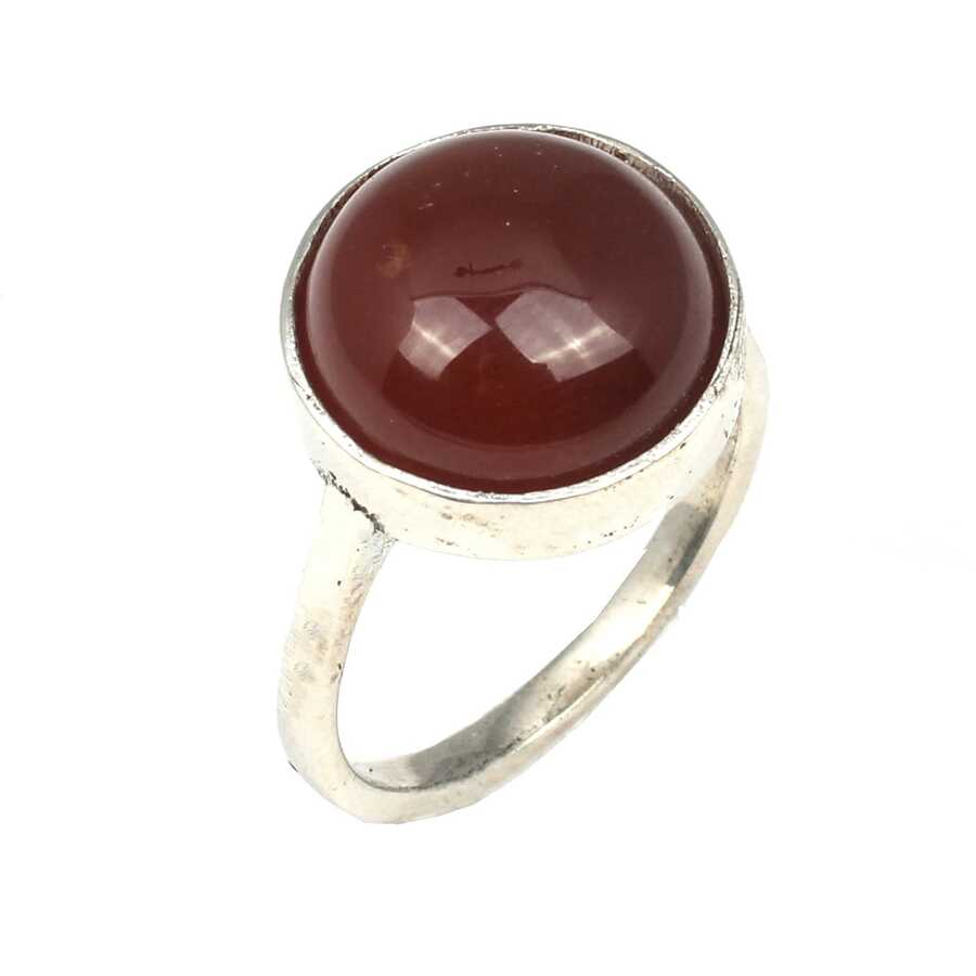 Sterling Silver Round Agate Ring - Elegant Solitaire