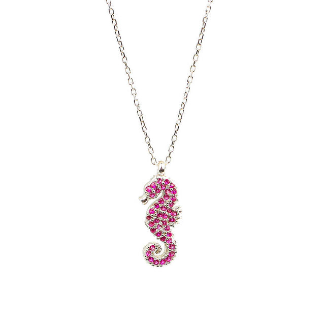 Premium Sterling Silver Ruby Seahorse Necklace