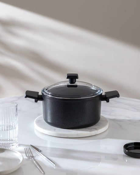 22cm Professional Titanium Deep Cooking Pot, Black