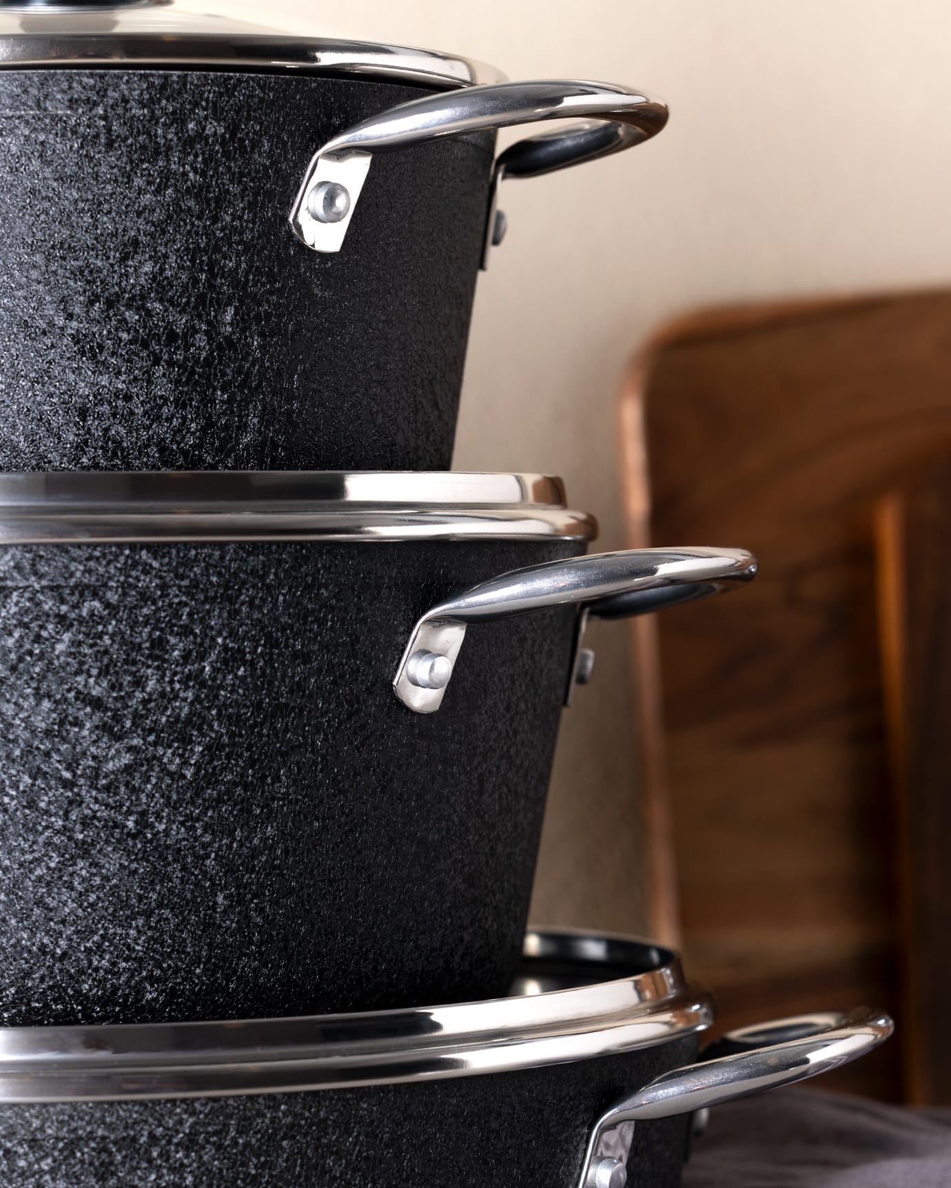 Titanium 7-Piece Nonstick Cookware Set, Black Pots and Pans