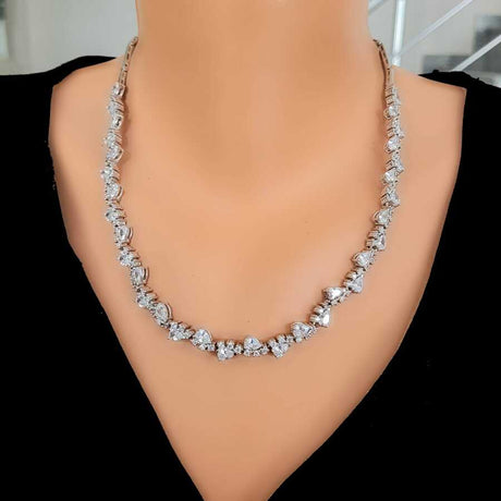 Sterling Silver White Zircon Continuous Flow Waterway Necklace