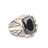 Bague homme ovale en onyx en argent sterling 925 - Détail fait main