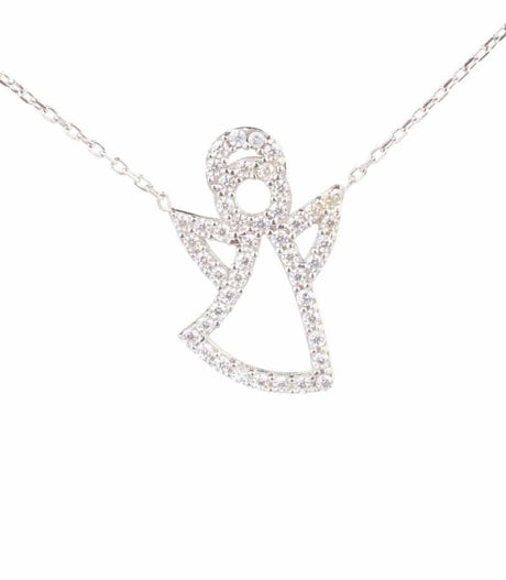 Sterling Silver Angel Pendant Necklace with Zircon