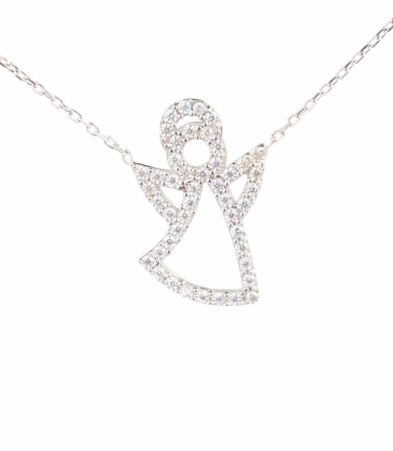Sterling Silver Angel Pendant Necklace with Zircon