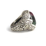925 Sterling Silver Men's Tourmaline Ring with Engraved Detail