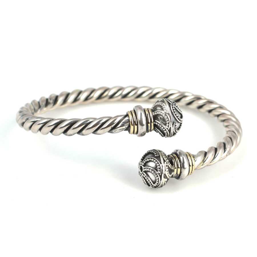 Premium Sterling Silver Twisted Beaded Men's Bracelet