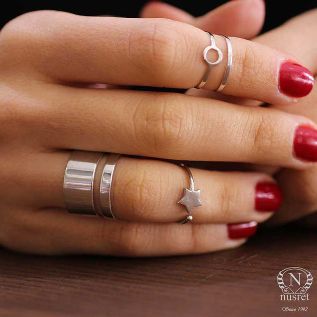 Sterling Silver Wide Band Ring - Adjustable & Minimalist Design
