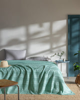 King Size 100% Cotton Pique Bedspread - Turquoise Waffle Weave Blanket