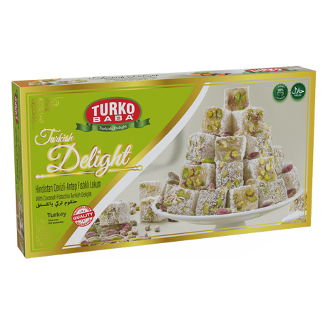 TURKOBABA Premium Coconut Coated Pistachio Turkish Delight - 400g