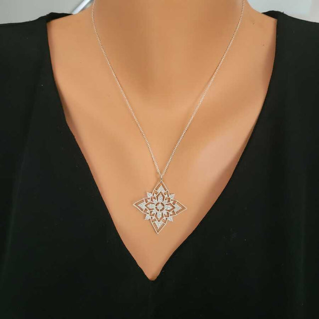 Sterling Silver Cubic Zirconia Pave Star Pendant Necklace