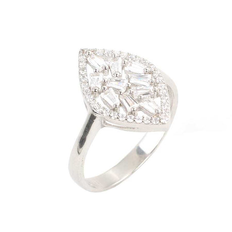 925 Sterling Silver Shuttle Model Ring with Baguette Zircon Stones