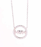 Sparkling Sterling Silver White Zircon 'Mom' Pendant Necklace