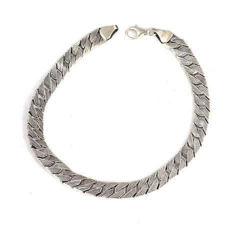 Sterling Silver Patterned Gourmet Chain Bracelet - Oxidized Finish