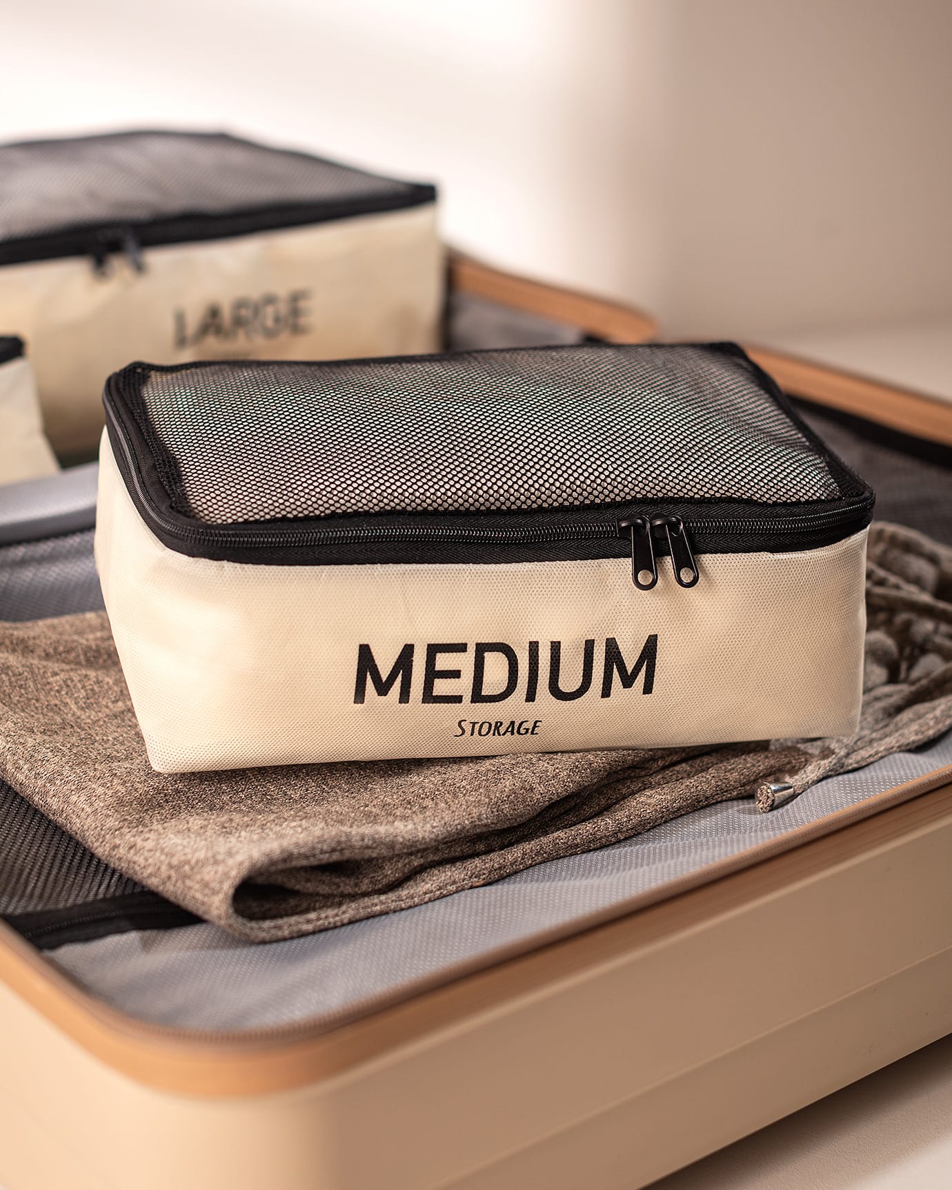 Cream Travel Luggage Organizer Bag - Suitcase Packing Cube