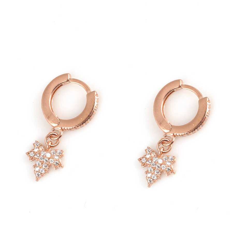 925 Sterling Silver Zircon Dangling Plane Tree Leaf Hoop Earrings