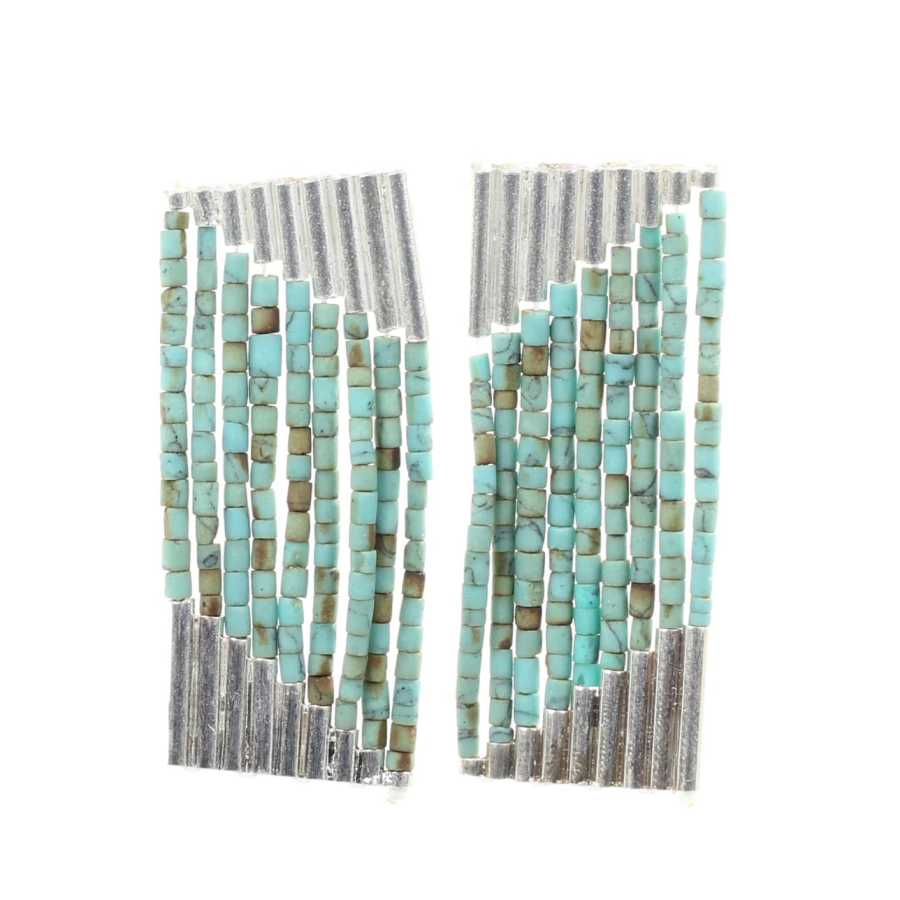 925 Sterling Silver Turquoise 9-Row Cascading Dangle Earrings