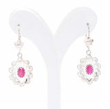 925 Sterling Silver Floral Filigree Earrings with Ruby Red Zircon