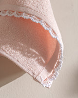 Luxury 100% Cotton Crocheted Hand Towel Set - 2 Pack - Powder Pink & White
