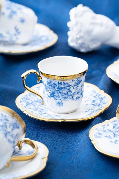 Acar Bluebell Professional 6 - Person Porcelain Turkish Coffee Cup Set - 90ml - TryAladdin