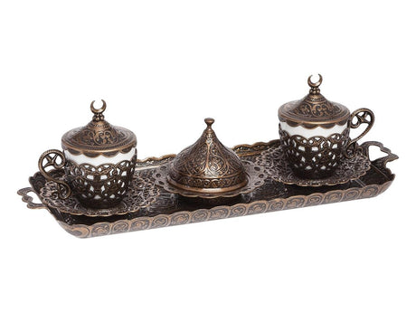 Acar | Coffee Set of Two With Metal Tray And Candy Bowl - Antique Copper