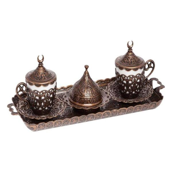 Acar | Coffee Set of Two With Metal Tray And Candy Bowl - Antique Copper