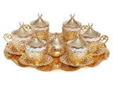 Acar | Gold Coffee Set of Six With Metal Tray And Candy Bown - Poppy Design