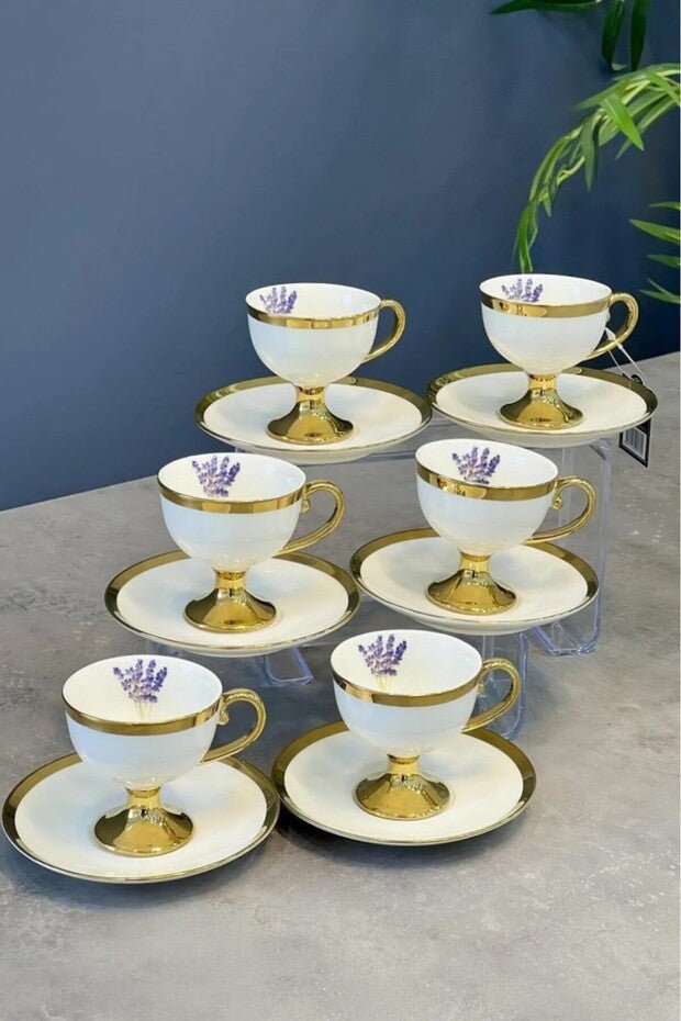 Acar Miranda Premium Porcelain Turkish Coffee Cup Set - 6 - Piece White - TryAladdin