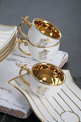 Acar Porcelain Story Premium White Gold Bird Cage Coffee Set - 6 Piece - TryAladdin