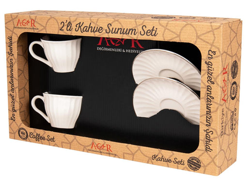 Acar | Porcelain Turkish Coffee Set of Two - Charisma - White