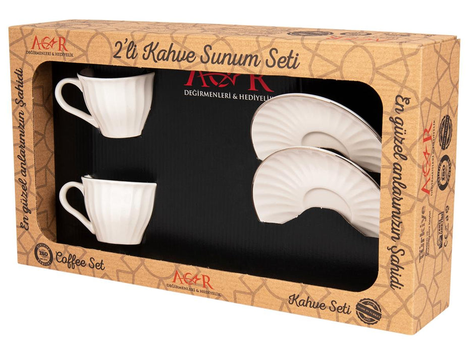 Acar | Porcelain Turkish Coffee Set of Two - Charisma - White