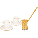 Acar | Porcelain Turkish Coffee Set of Two + Coffee Pot - Charisma - Gold