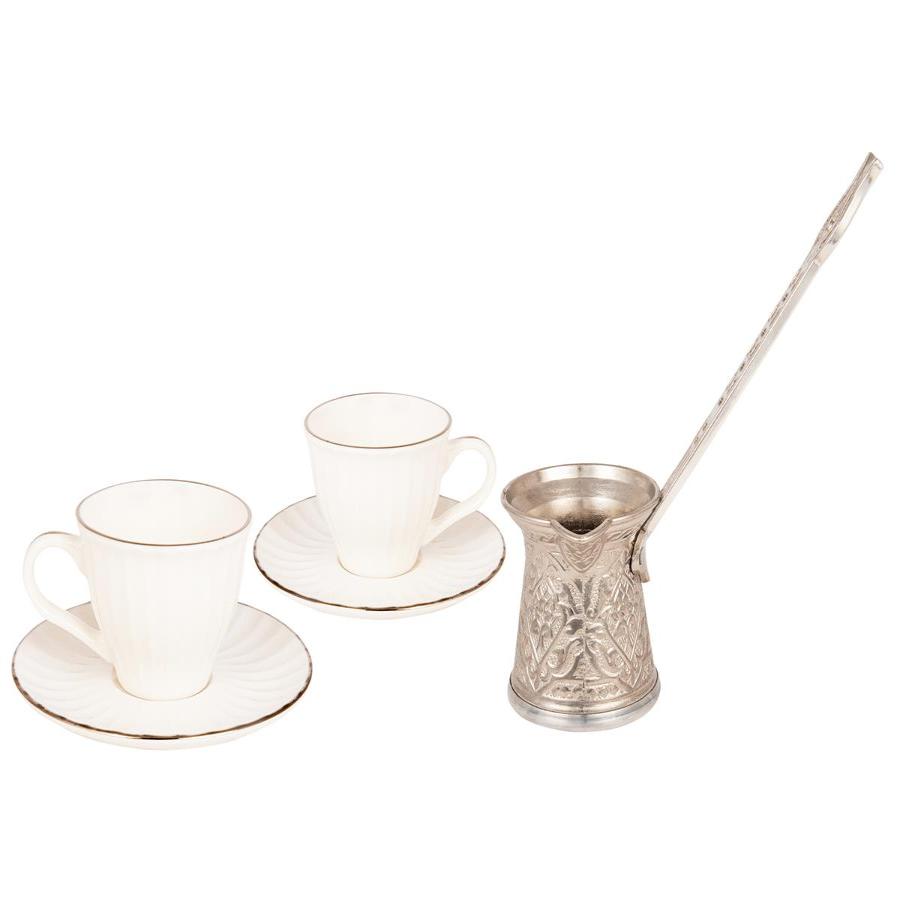 アカル | ポーセリン製トルココーヒーセット（2個）+ コーヒーポット