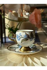 Acar Premium Blue Floral Gilded Porcelain Turkish Coffee Set - 6 - Piece - TryAladdin