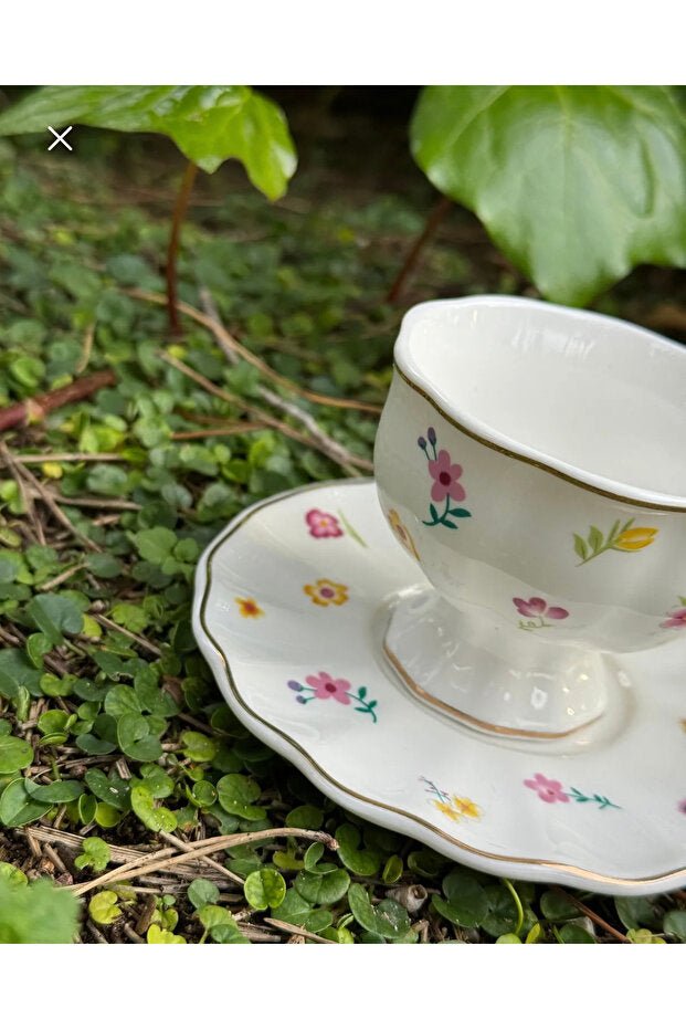 Acar Premium Floral Porcelain Coffee Cup Set - 2 - Piece - TryAladdin