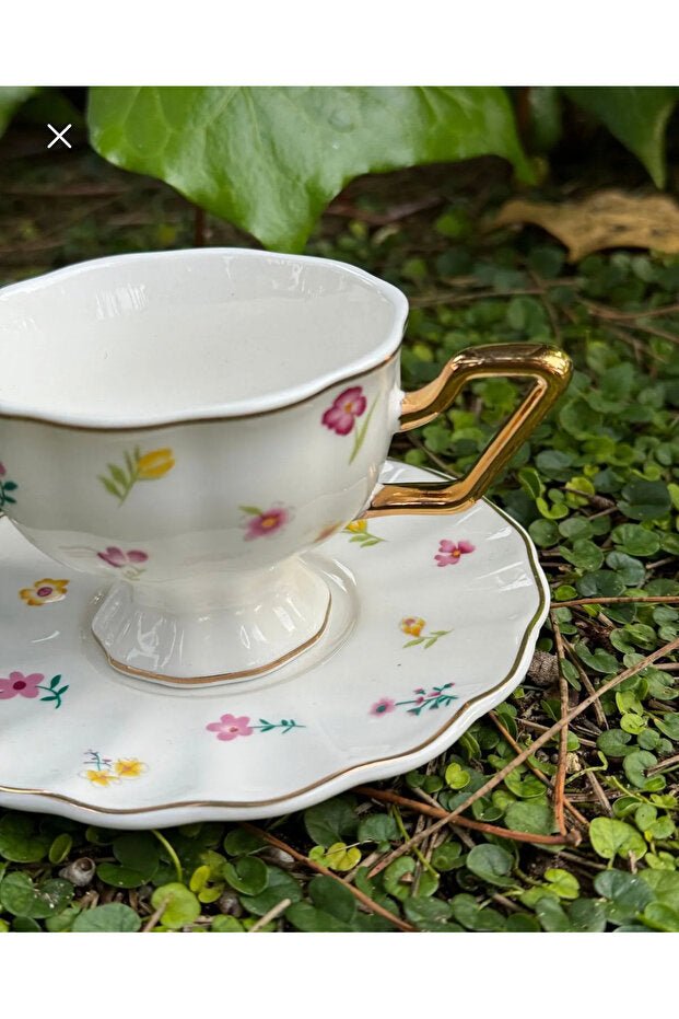 Acar Premium Floral Porcelain Coffee Cup Set - 2 - Piece - TryAladdin