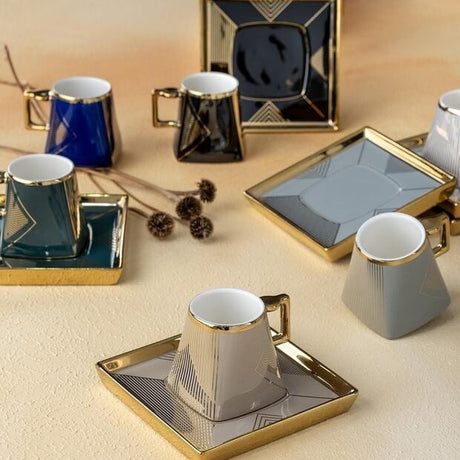 Acar Premium Geometric Porcelain Coffee Cup Set - 6 - Piece - TryAladdin